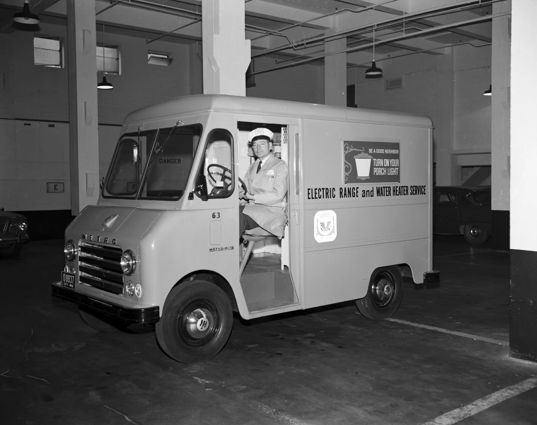 Seattle City Light appliance service truck, Seattle, Washington, U.S., 1962. Appliance repair launch costs and funding, without the optimism